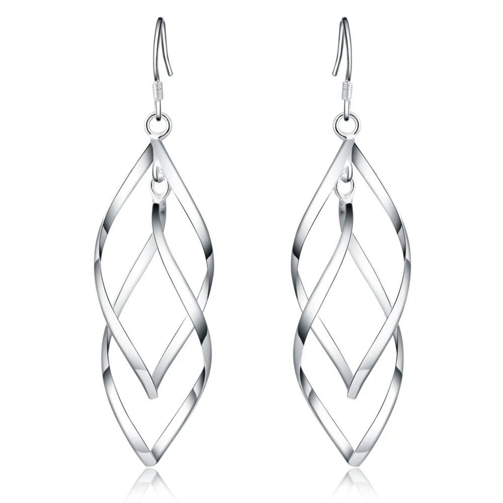 Gorgeous Wavy Drop Earrings Solid Sterling Silver " Hypoallergenic " - Picture 7 of 7